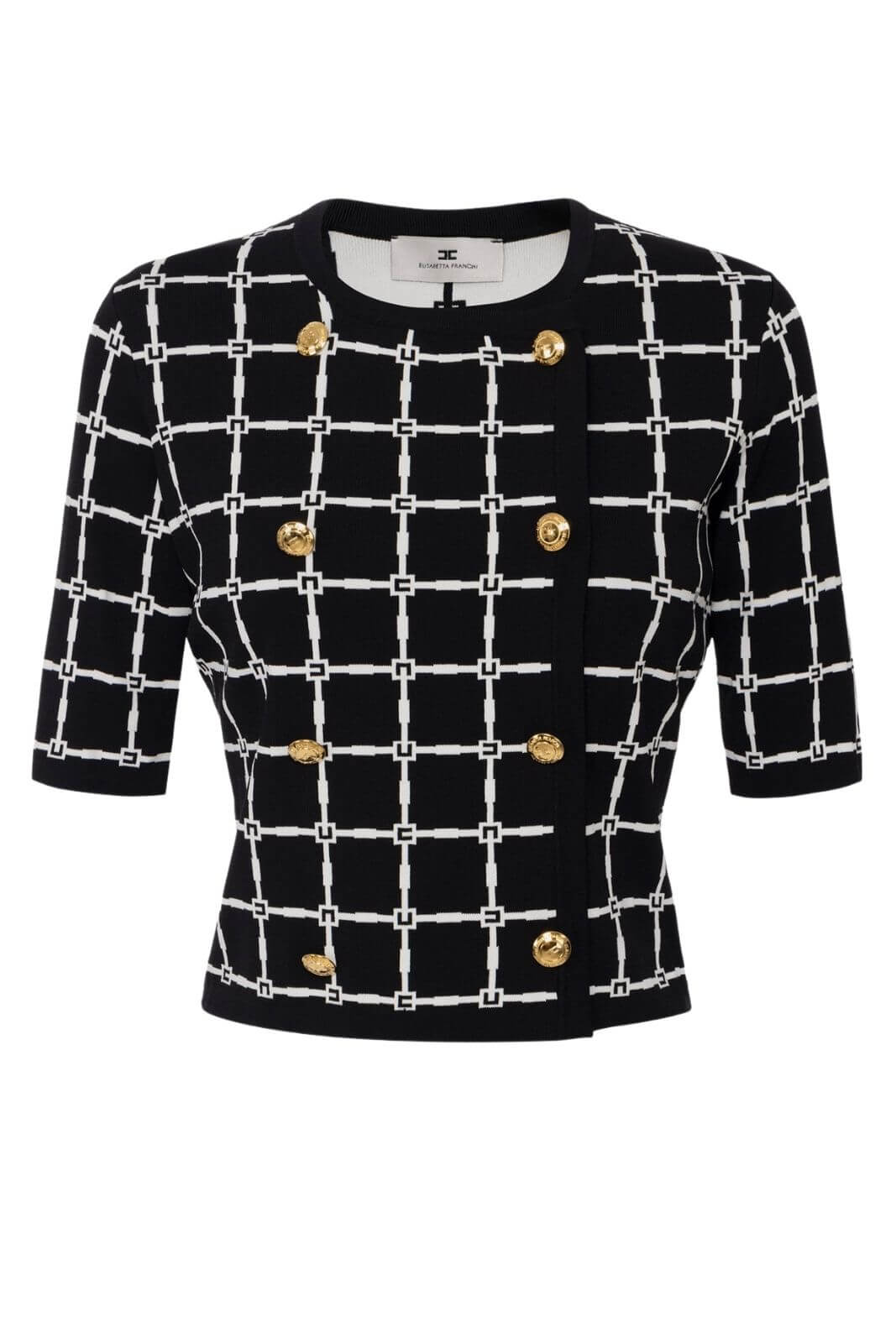 Elisabetta Franchi women's jacquard cardigan with logo and gold buttons