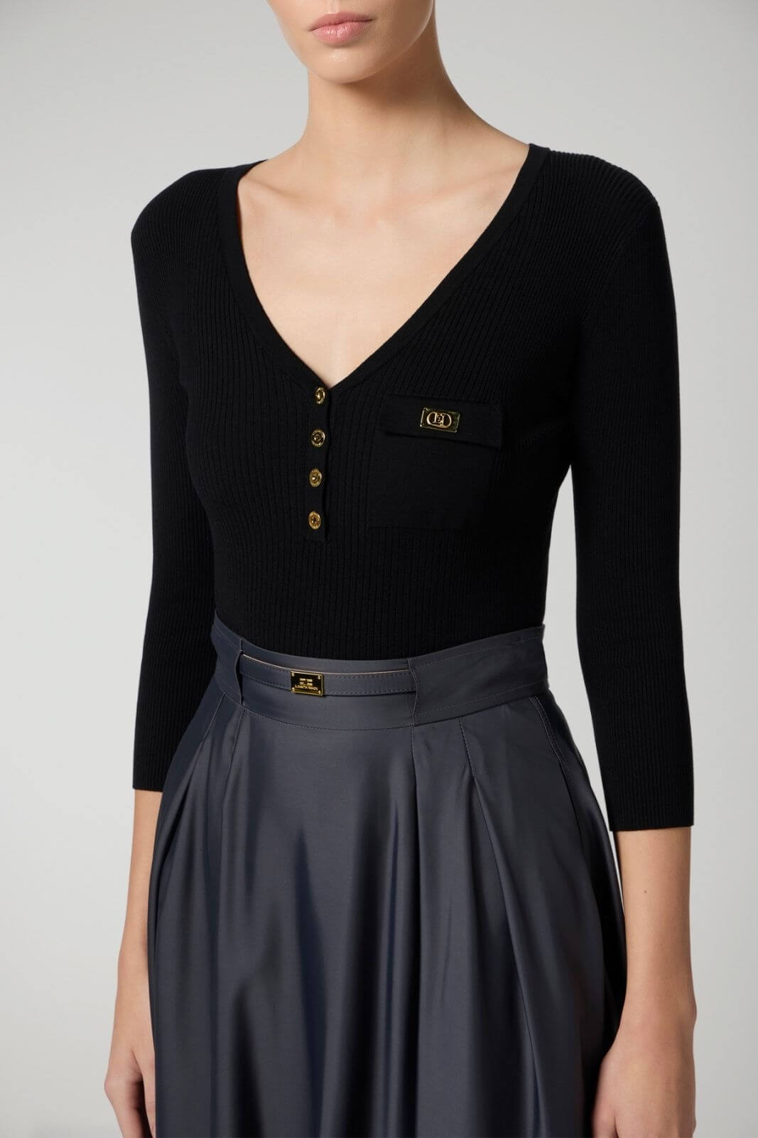 Elisabetta Franchi women's micro-ribbed sweater with pocket