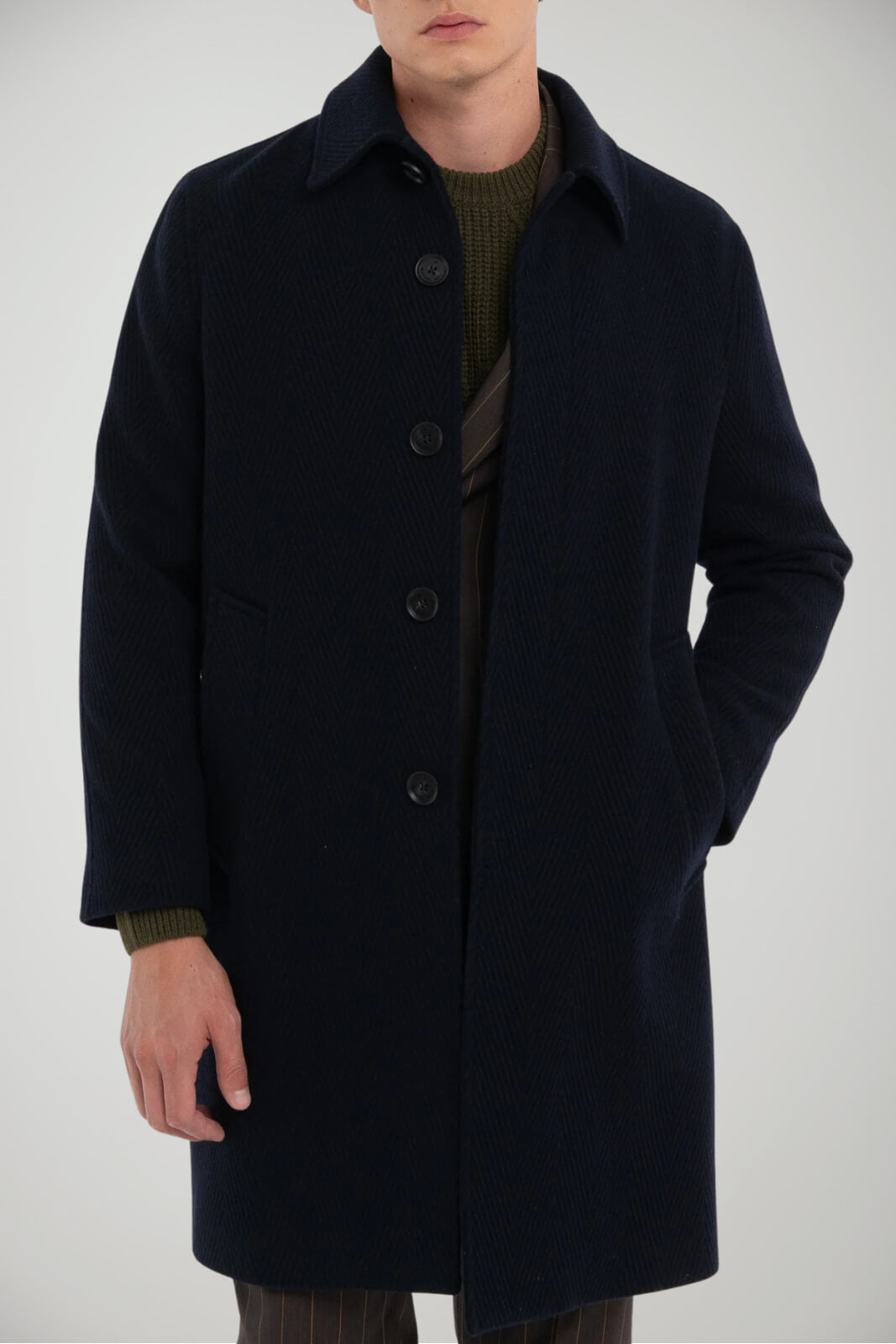Cappotto da uomo Manuel Ritz in misto lana con lavorazione in rilievo fronte 1