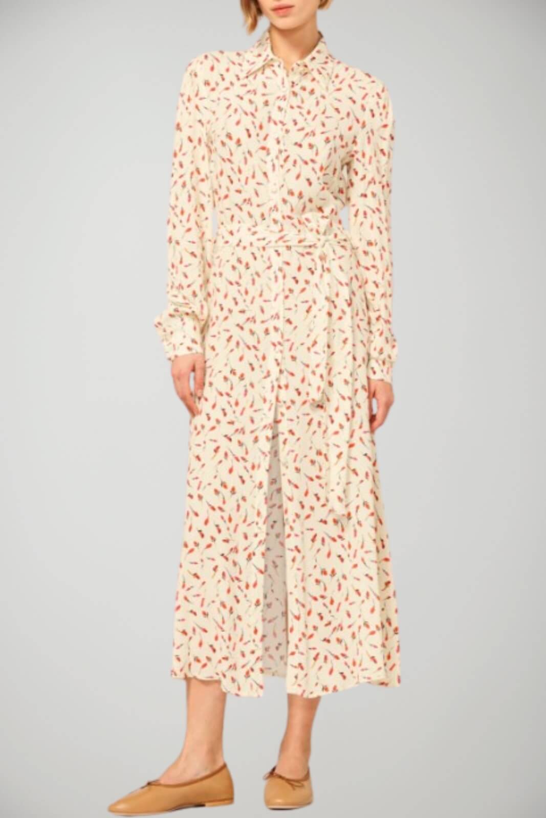 Abito chemisier da donna Mar de Margaritas stampa tulipani fronte 1