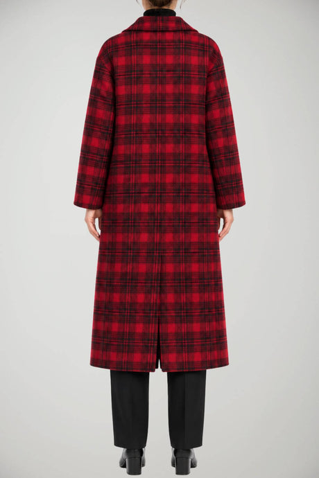 Meimeij Cappotto Donna Doppiopetto Fantasia Check in Misto Lana