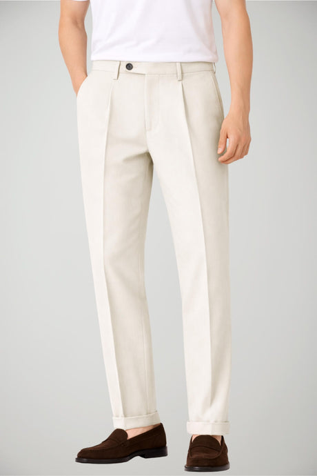 Pantaloni da uomo Michael Coal in lino con pinces e tasche americane