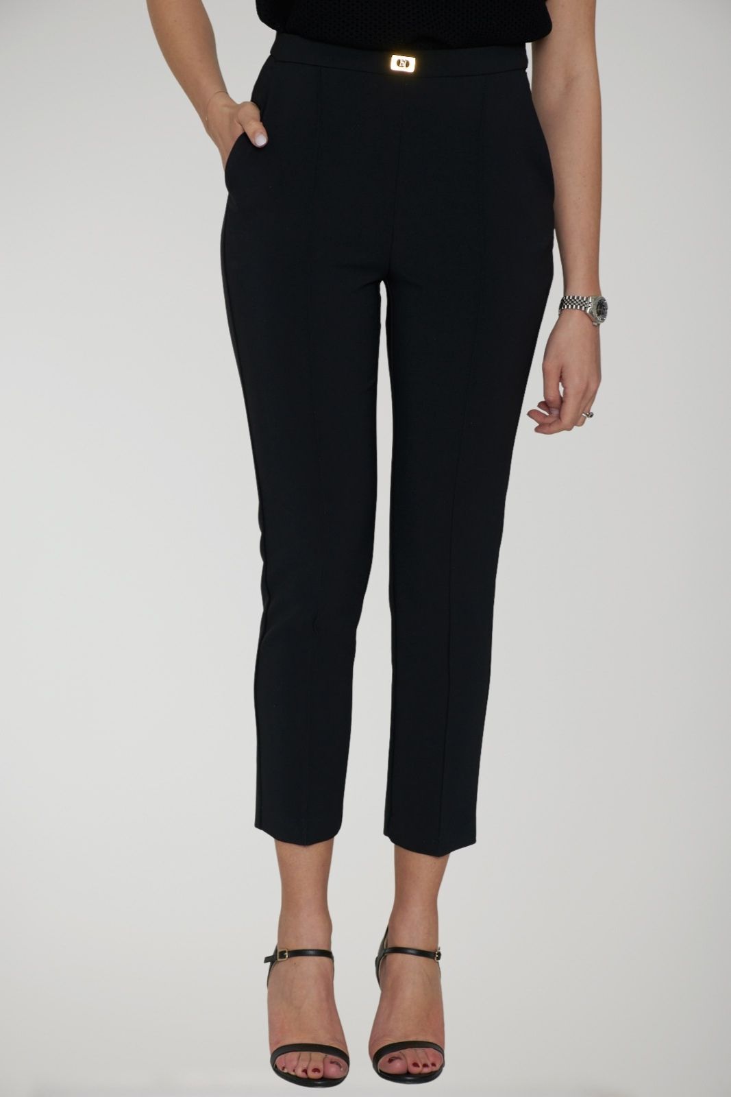 Elisabetta Franchi women's crepe trousers with logo plaque