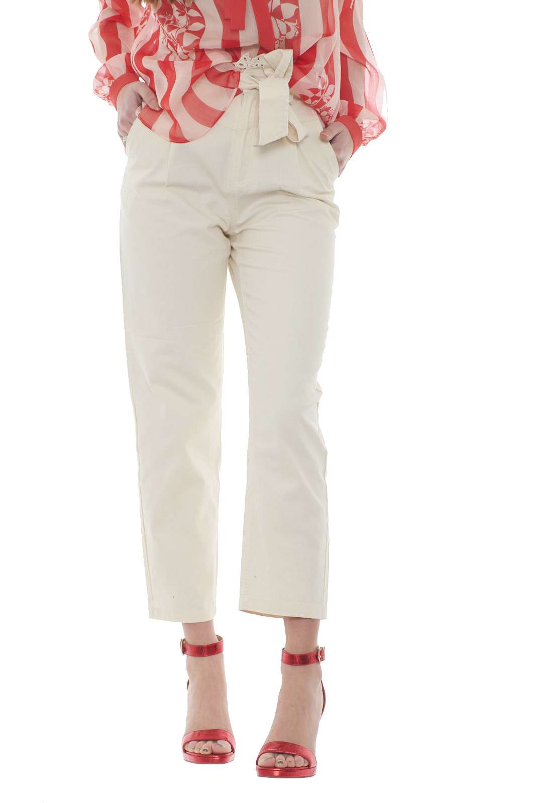 Twinset slouchy women's trousers with San Gallo lace
