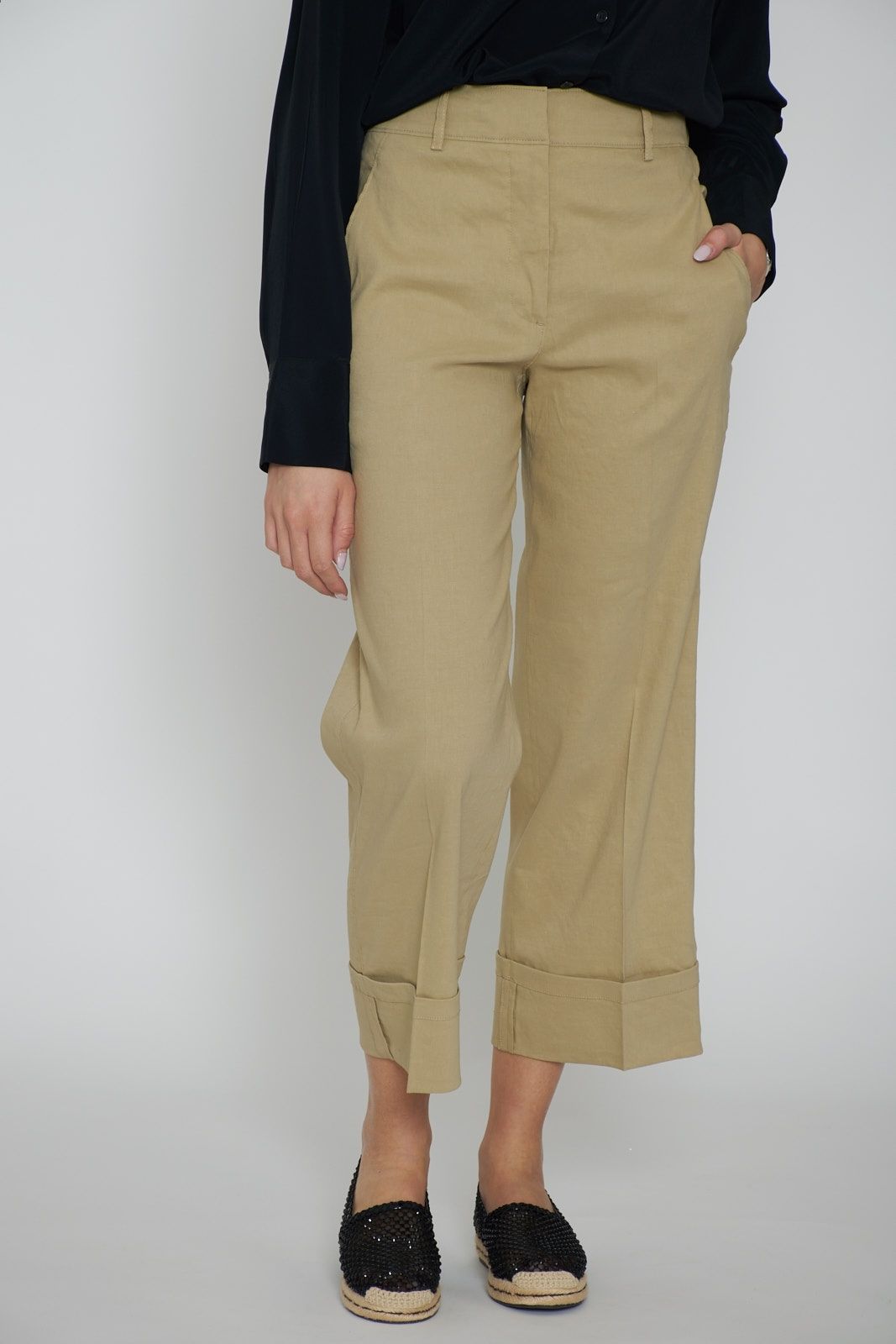 Seventy Women's Trousers in Linen Blend with Turn-Ups