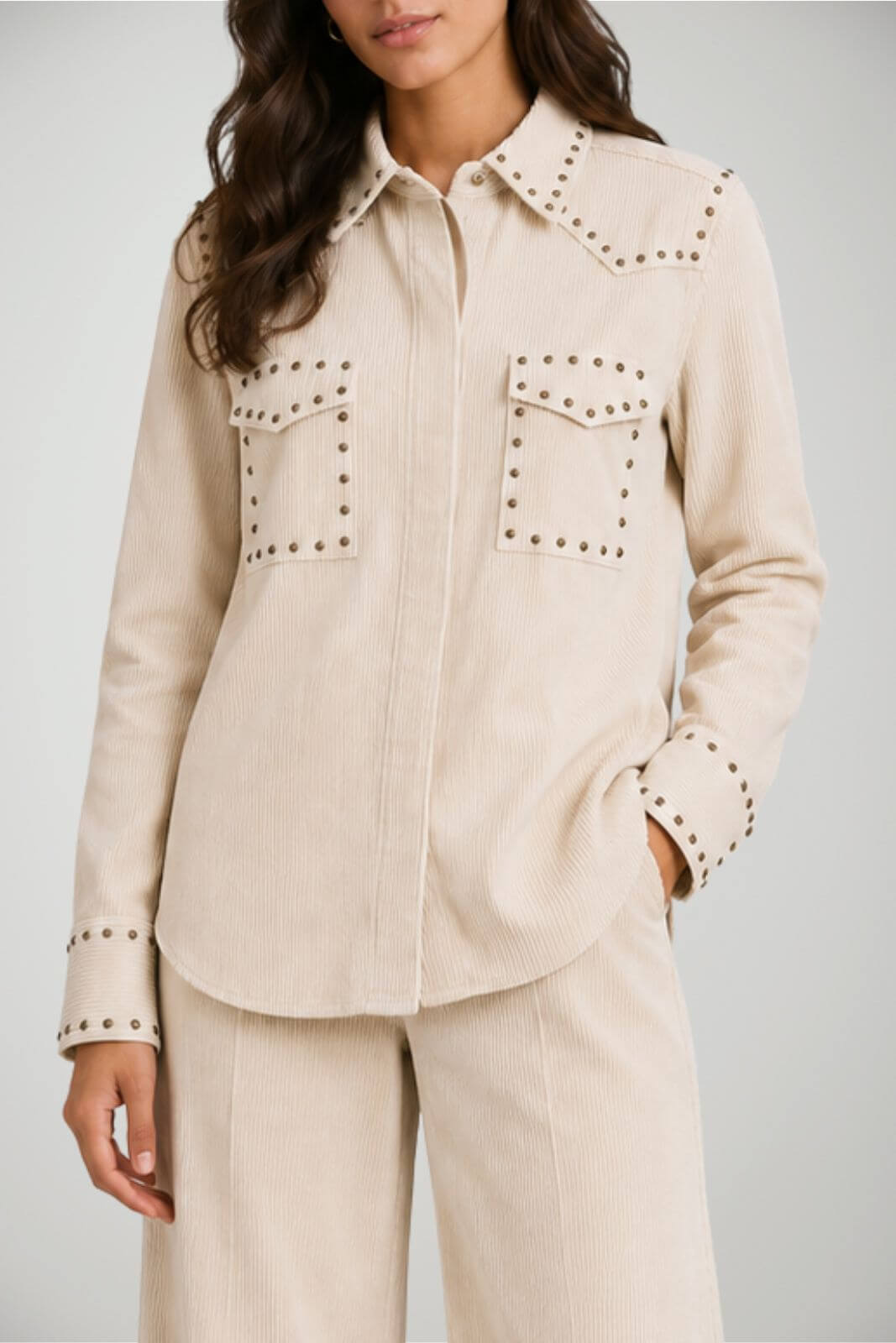 Parosh Camicia Donna overshirt in velluto con borchie