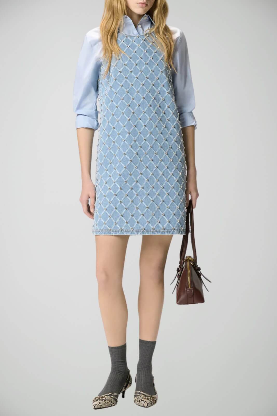 Abito da donna in denim Pinko smanicato con strass