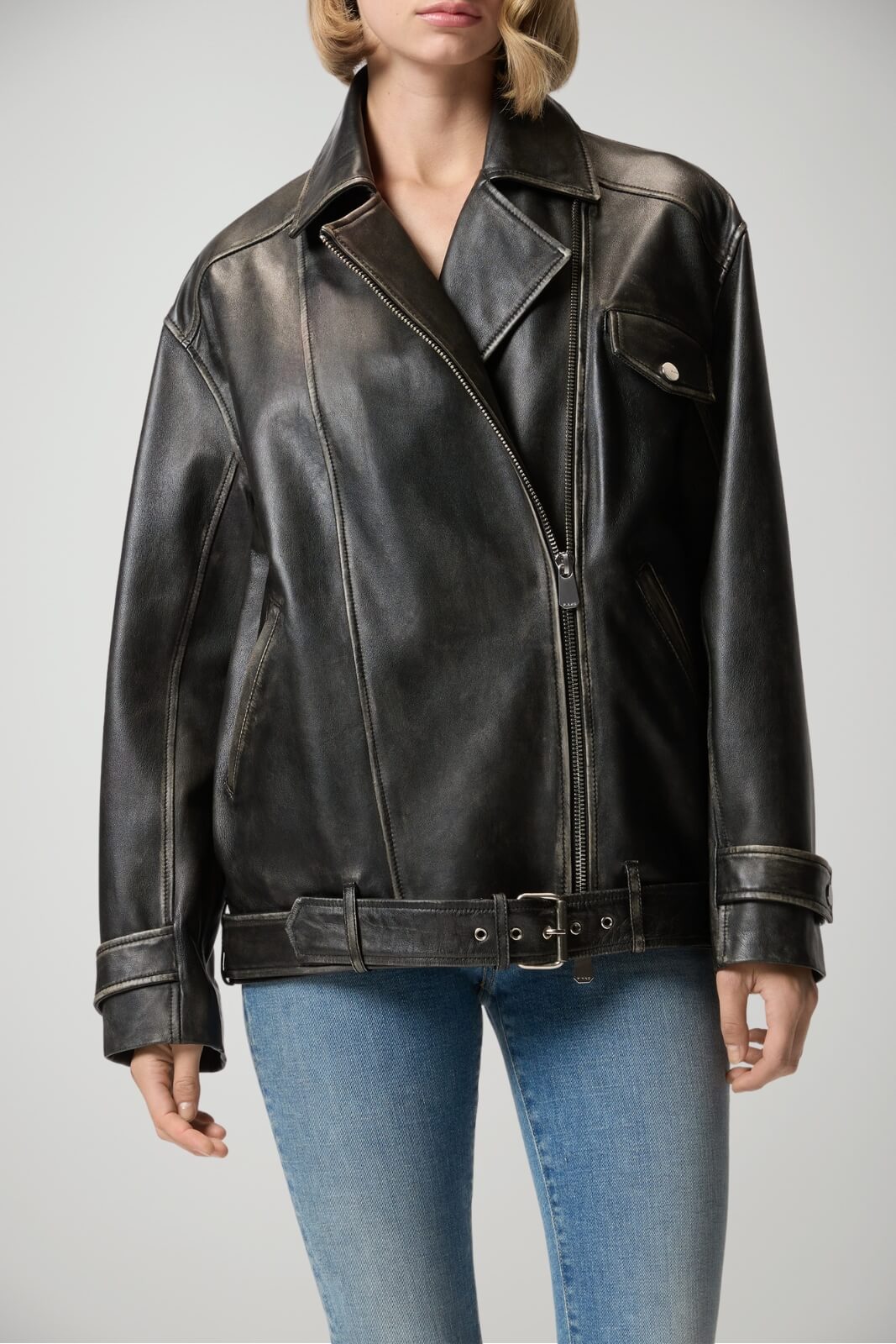 Biker da donna Pinko in pelle effetto invecchiato fronte 1