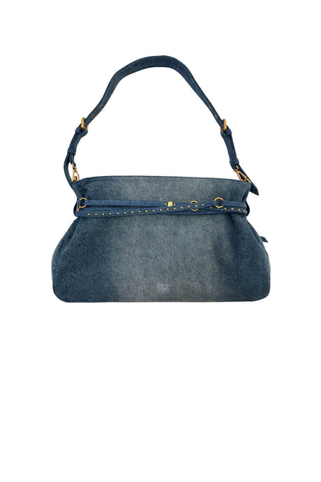 Borsa da donna Pinko in denim con tracolla e cinturini con borchie e logo