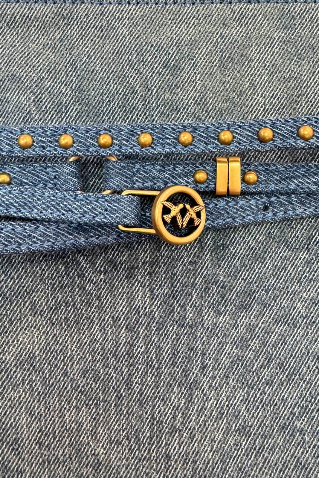 Borsa da donna Pinko in denim con tracolla e cinturini con borchie e logo