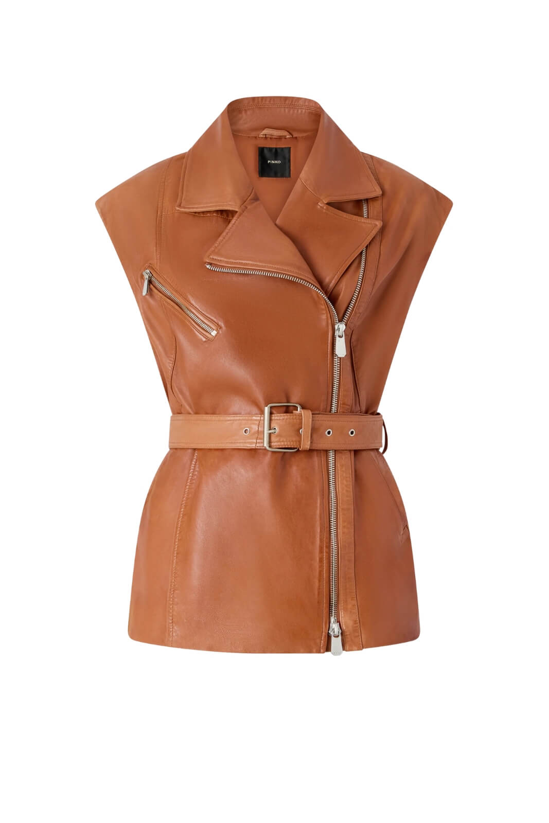 Gilet in pelle Pinko con cintura e collo rever