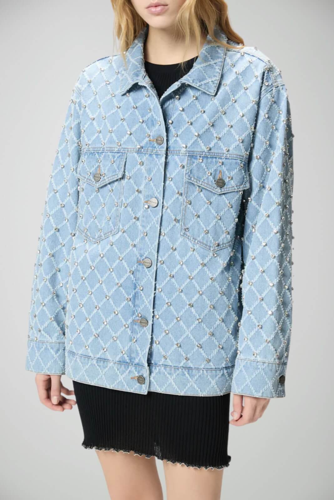 Giubbino in denim da donna Pinko con strass all over
