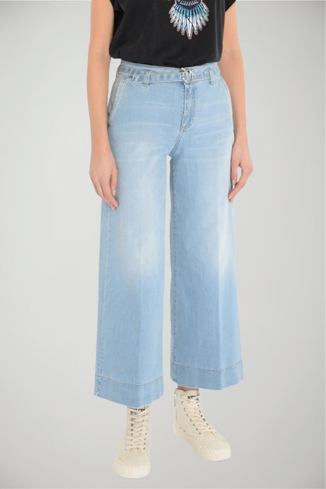 Jeans da donna Pinko a vita alta con cintura e lavaggio chiaro