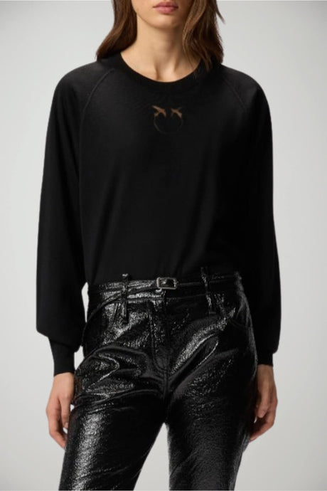 Maglia da donna Pinko a girocollo con logo in trasparenza Love Birds fronte 1