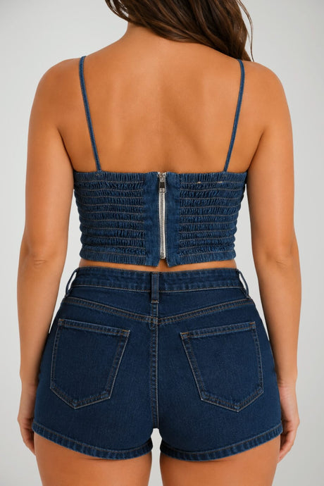 Please Top Donna in Denim con Rouches Centrale