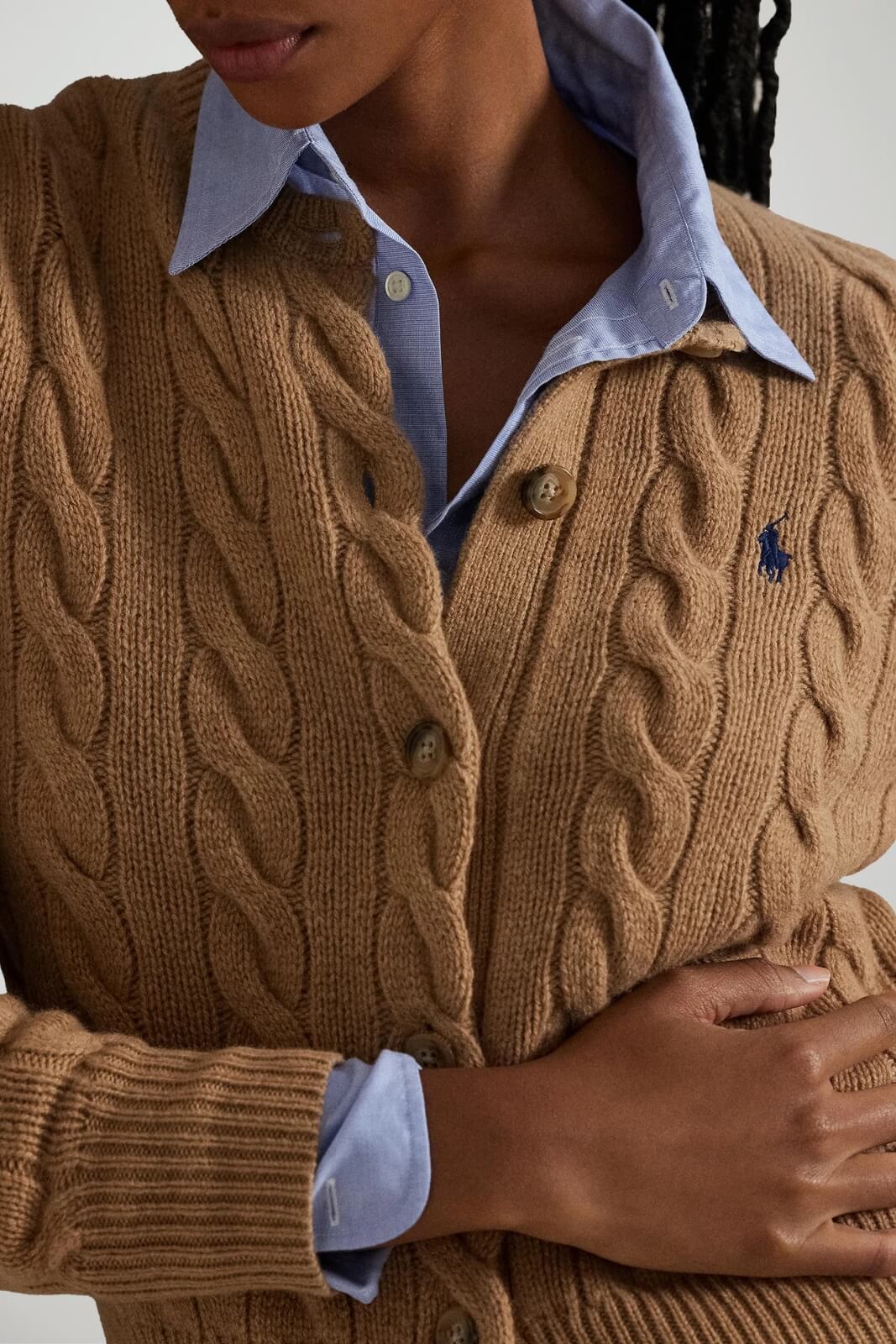 Polo Ralph Lauren Cardigan Donna a trecce / Cammello