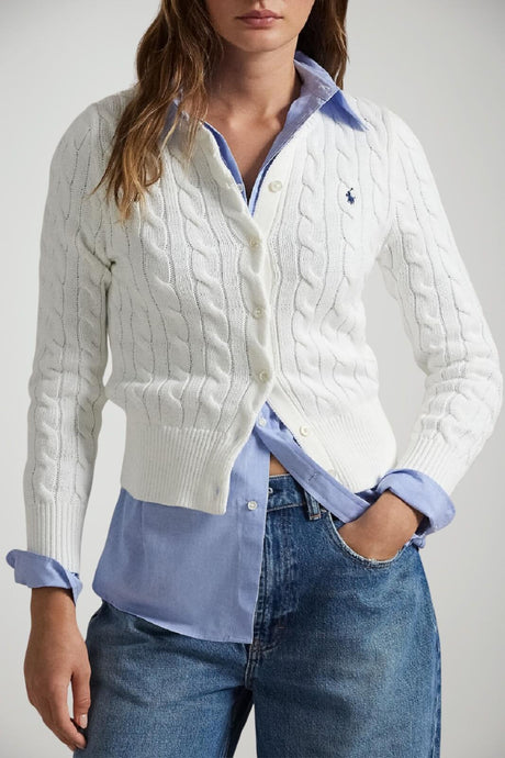 Polo Ralph Lauren Cardigan Donna a trecce white