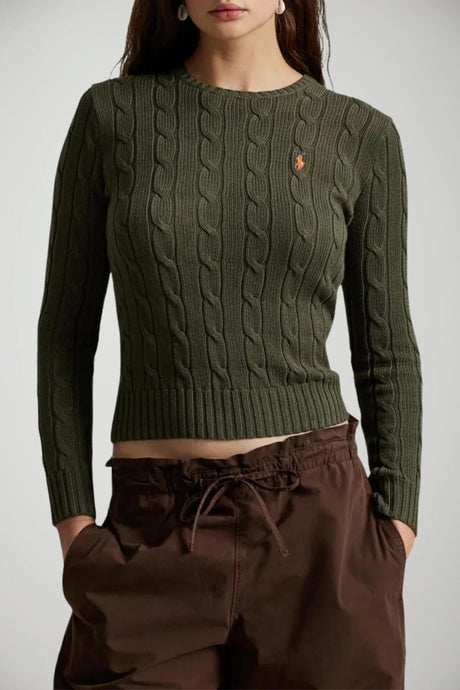 Polo Ralph Lauren Maglia Donna a trecce olive