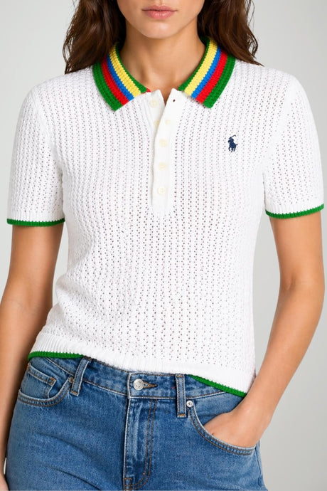 Polo Ralph Lauren Polo Donna traforata con colletto multicolore