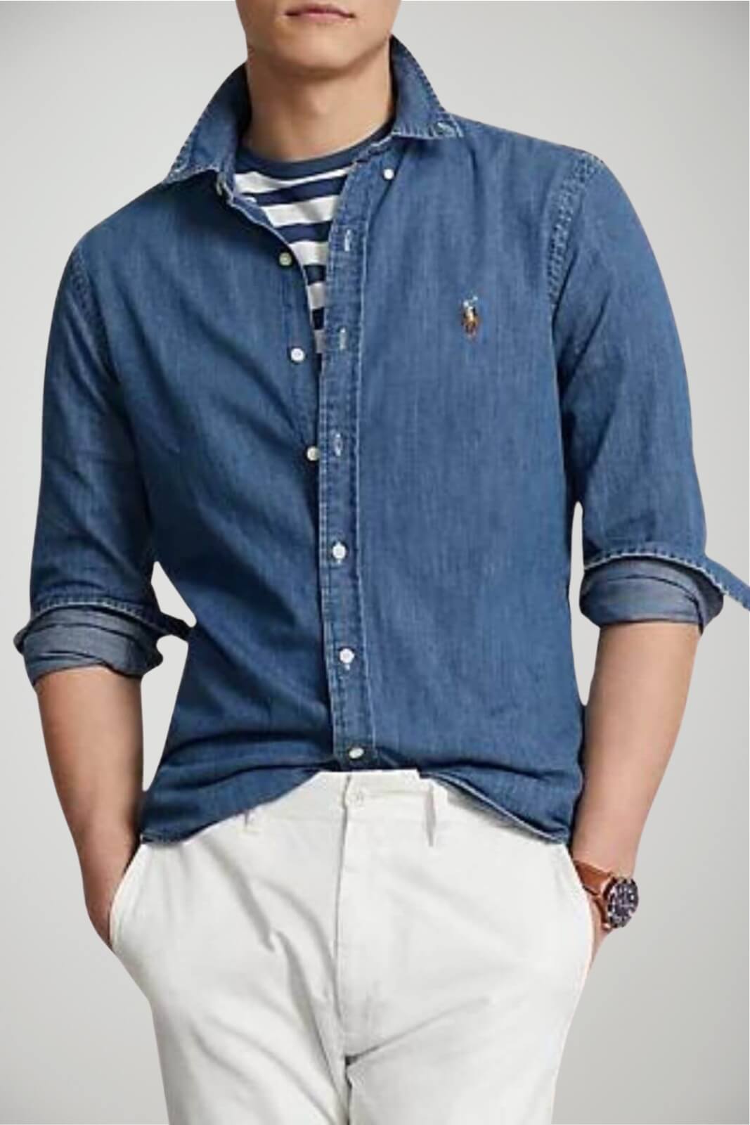 Camicia da uomo in denim Polo Ralph Lauren fronte 1