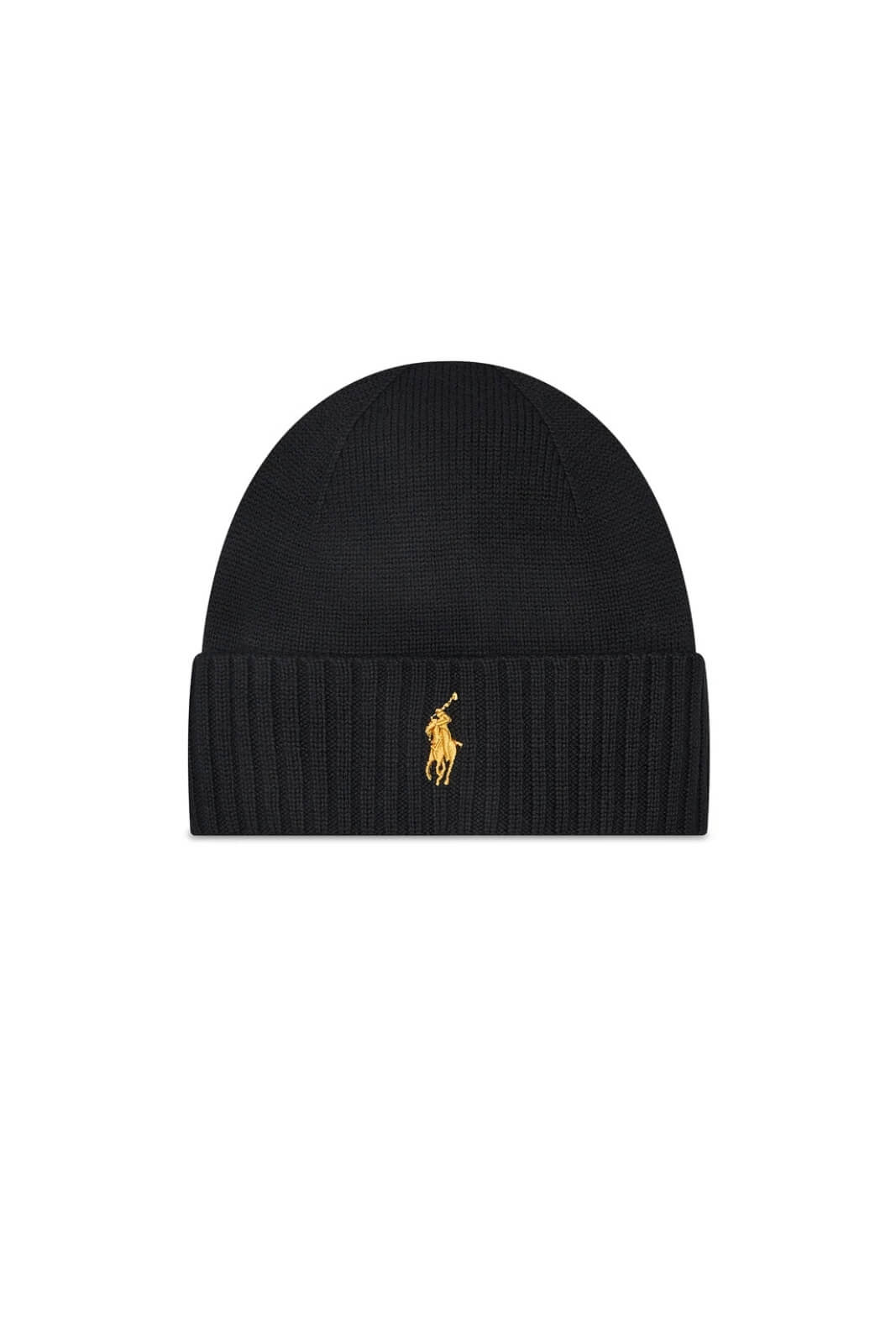 Cappello Polo Ralph Lauren in lana con logo e risvolto a coste fronte nero