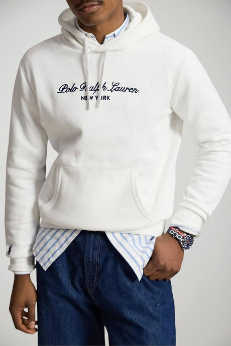 Polo Ralph Lauren Felpa Uomo con cappuccio e lettering / Bianco