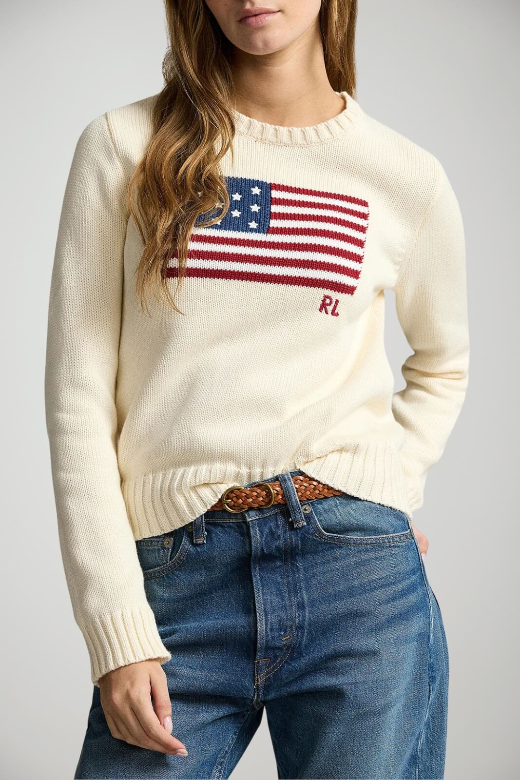 Maglione da donna Polo Ralph Lauren con bandiera e logo fronte 1