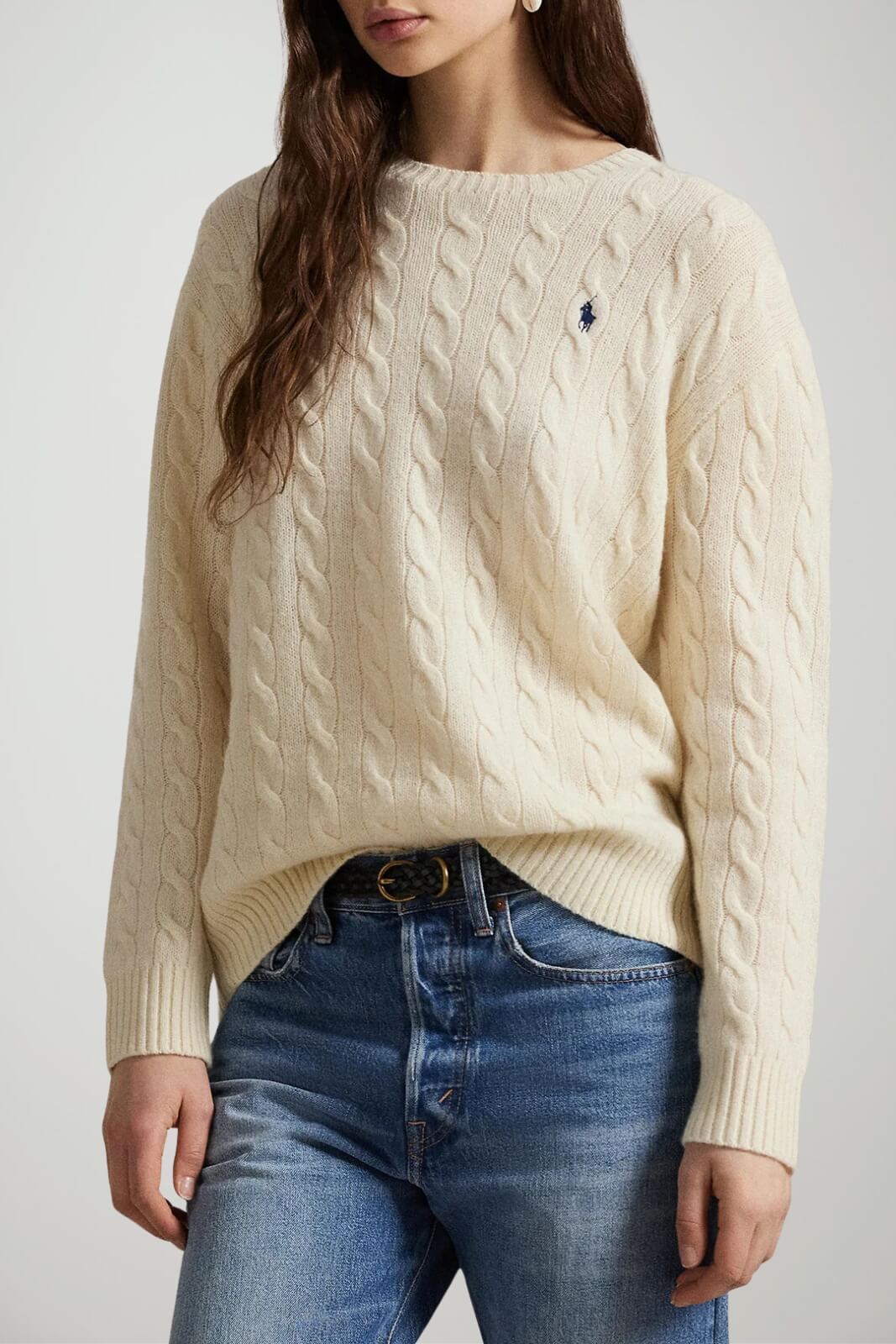 Polo Ralph Lauren maglia donna a trecce / Panna