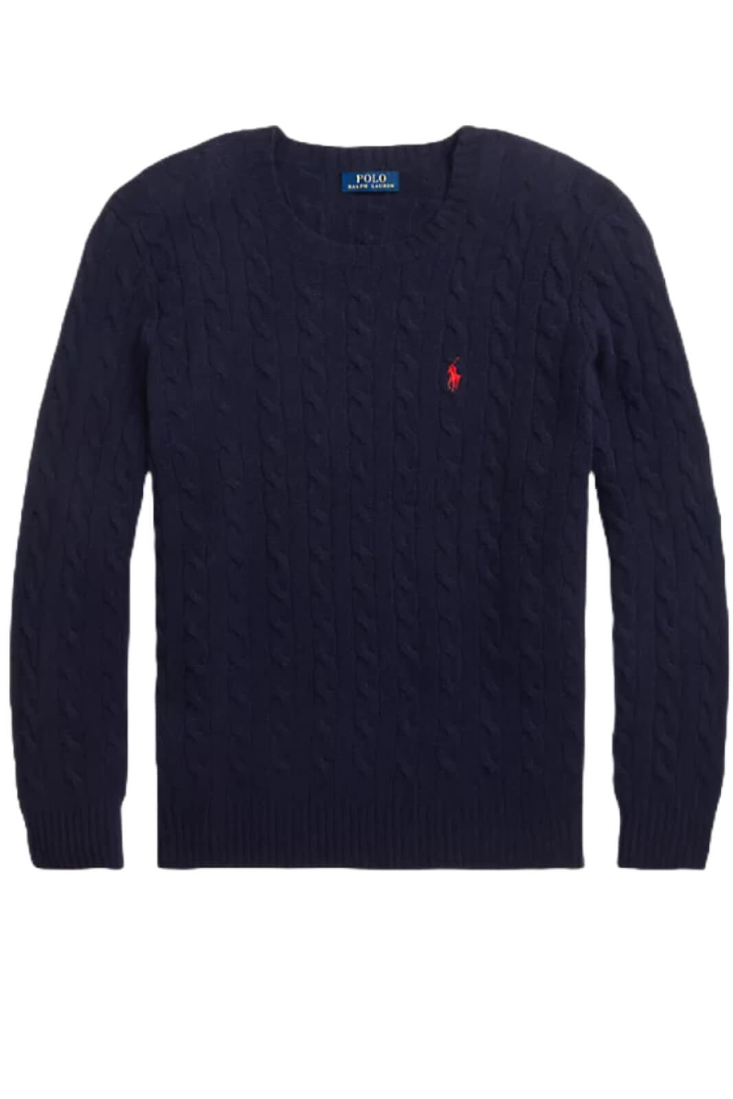 Maglione a trecce Polo Ralph Lauren in misto cashmere con logo a girocollo fronte