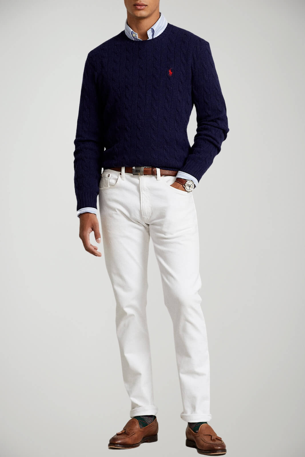 Maglione a trecce Polo Ralph Lauren in misto cashmere con logo a girocollo outfit