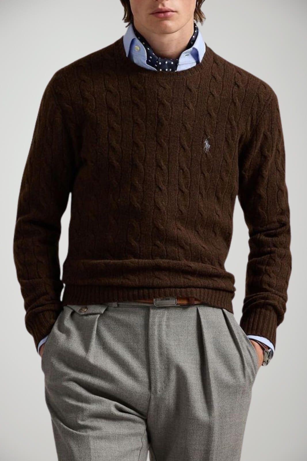 Maglione da uomo Polo Ralph Lauren a trecce in lana e cashmere fronte 1