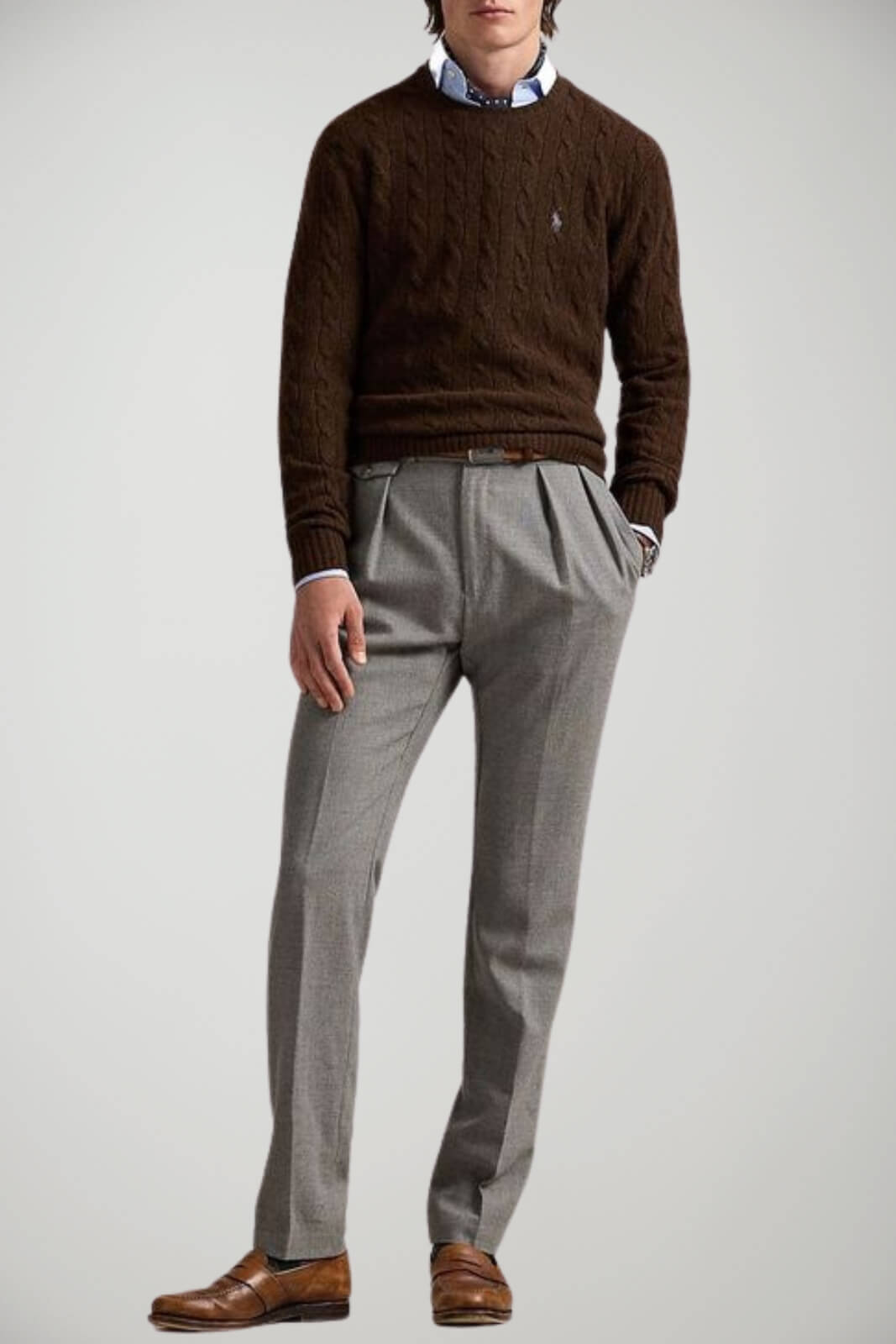 Maglione da uomo Polo Ralph Lauren a trecce in lana e cashmere outfit