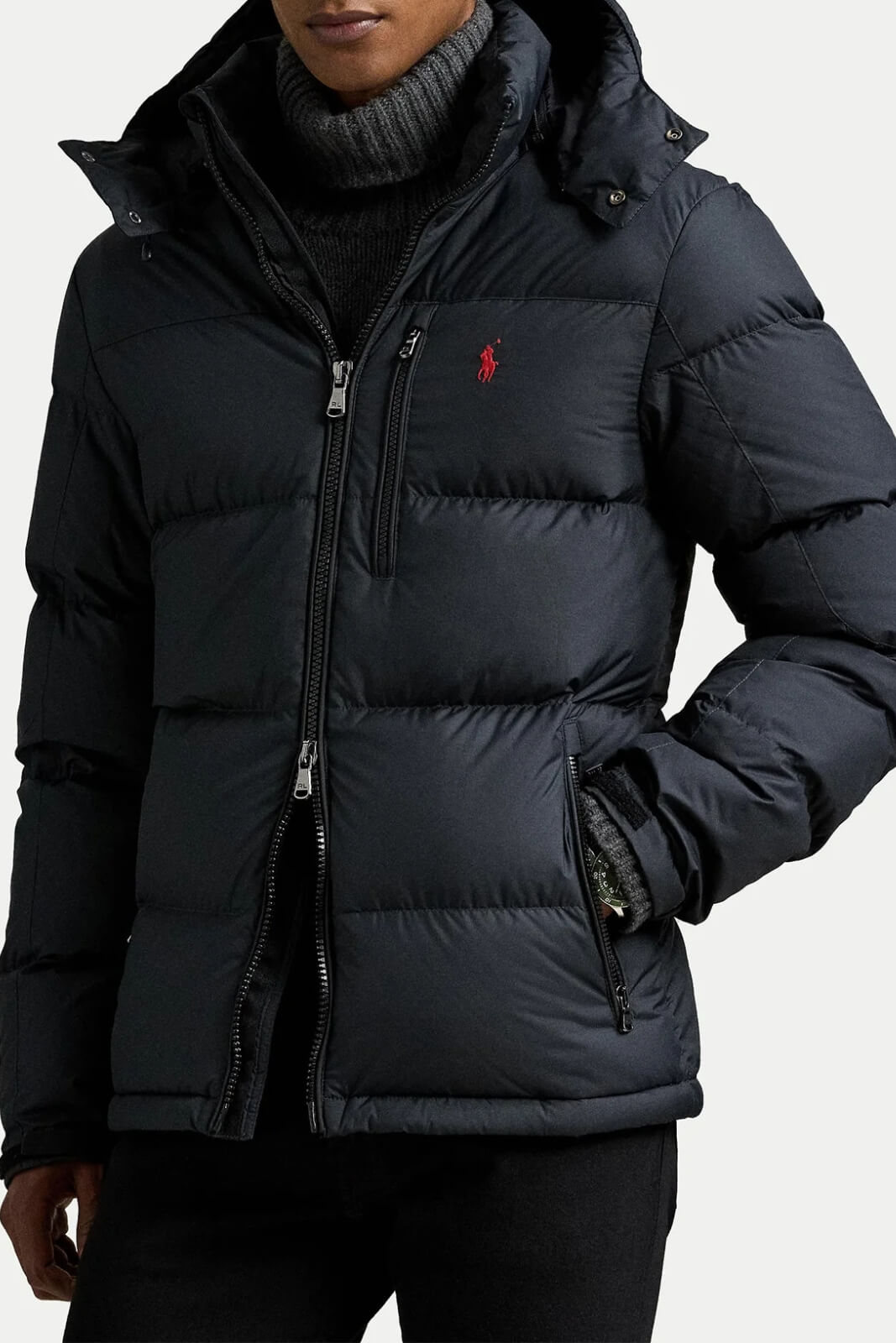 Piumino Polo Ralph Lauren da uomo con cappuccio e logo fronte 1