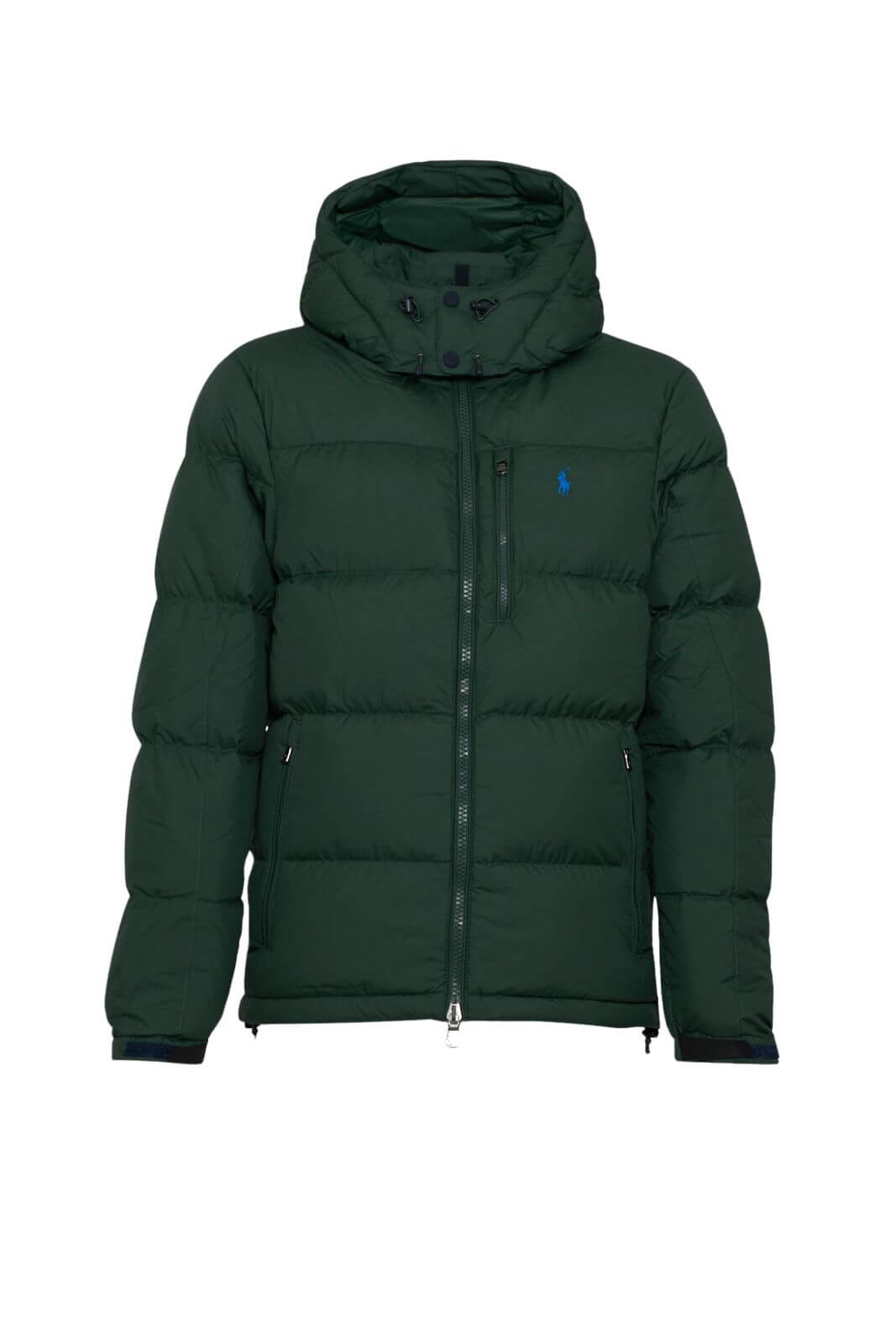 Piumino da uomo con cappuccio e logo fronte