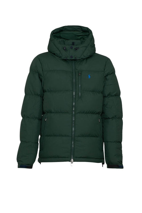 Piumino da uomo con cappuccio e logo fronte