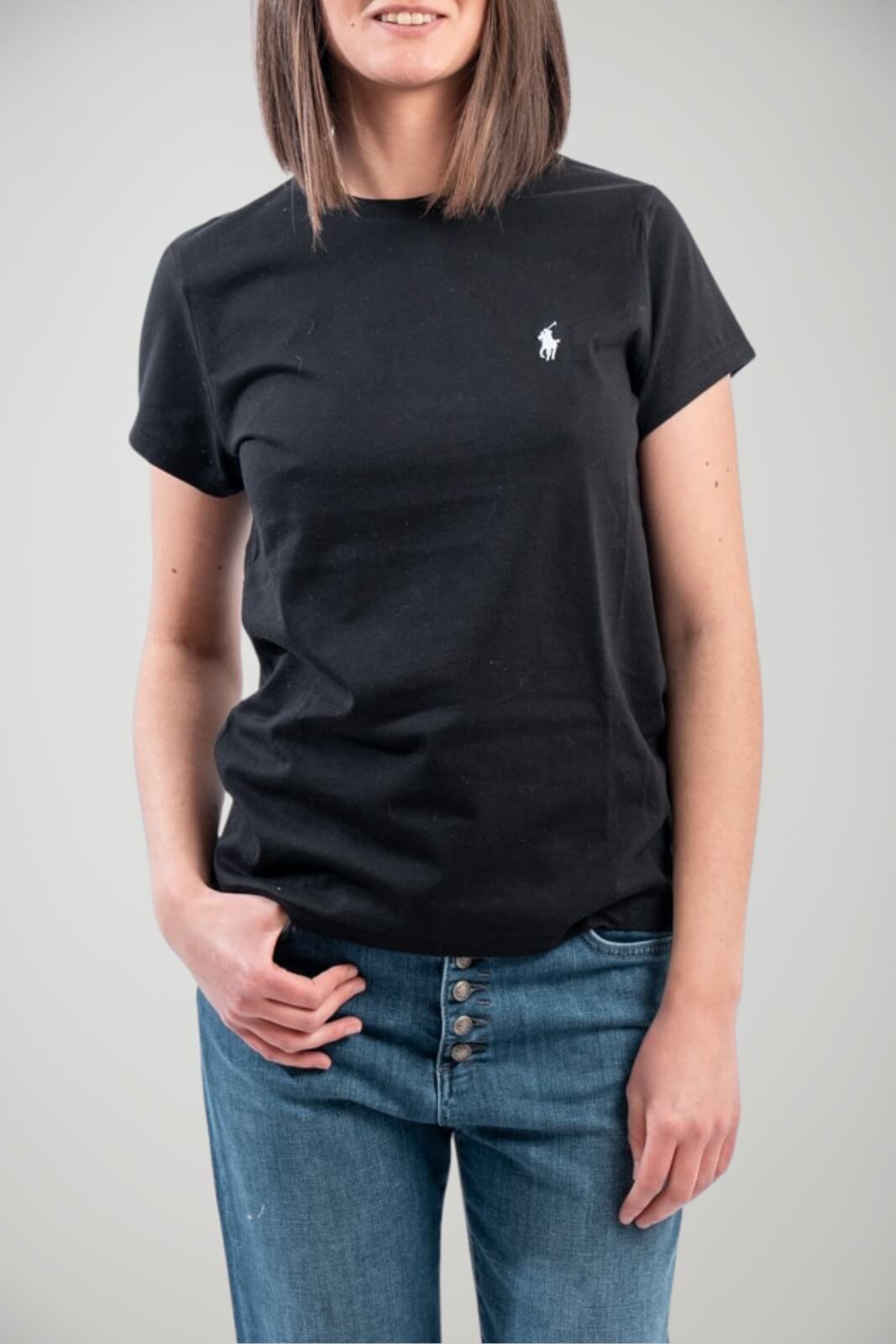 Polo Ralph Lauren T-shirt Donna in jersey nera con logo sul petto