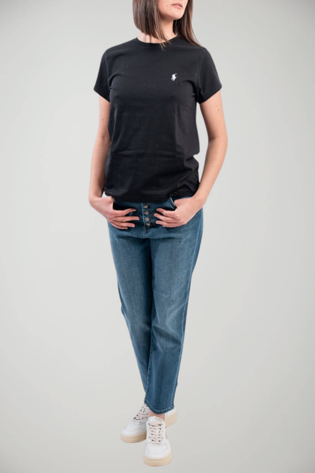 Polo Ralph Lauren T-shirt Donna in jersey nera con logo sul petto outfit