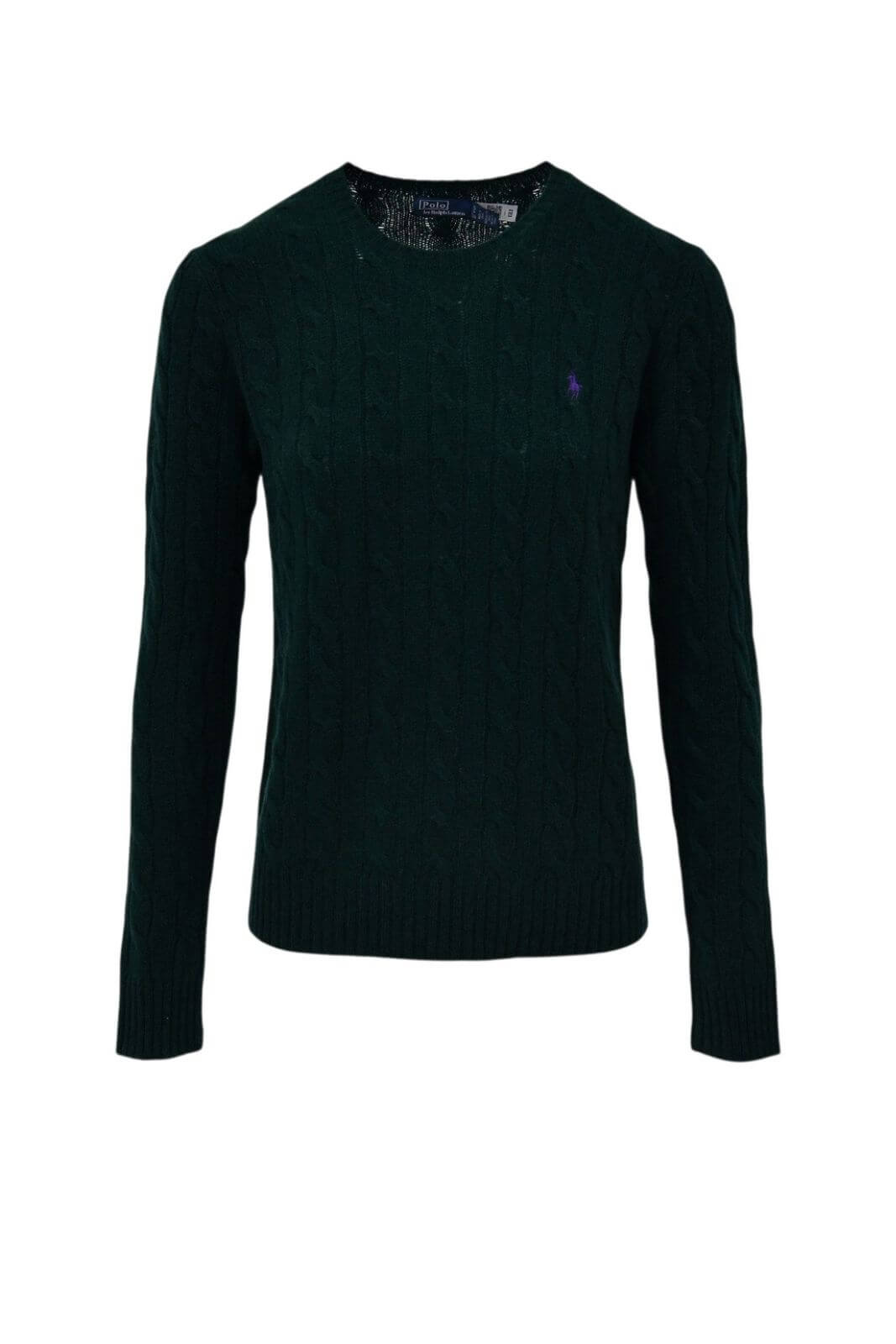 Maglione da donna Polo Ralph Lauren a trecce girocollo con logo fronte