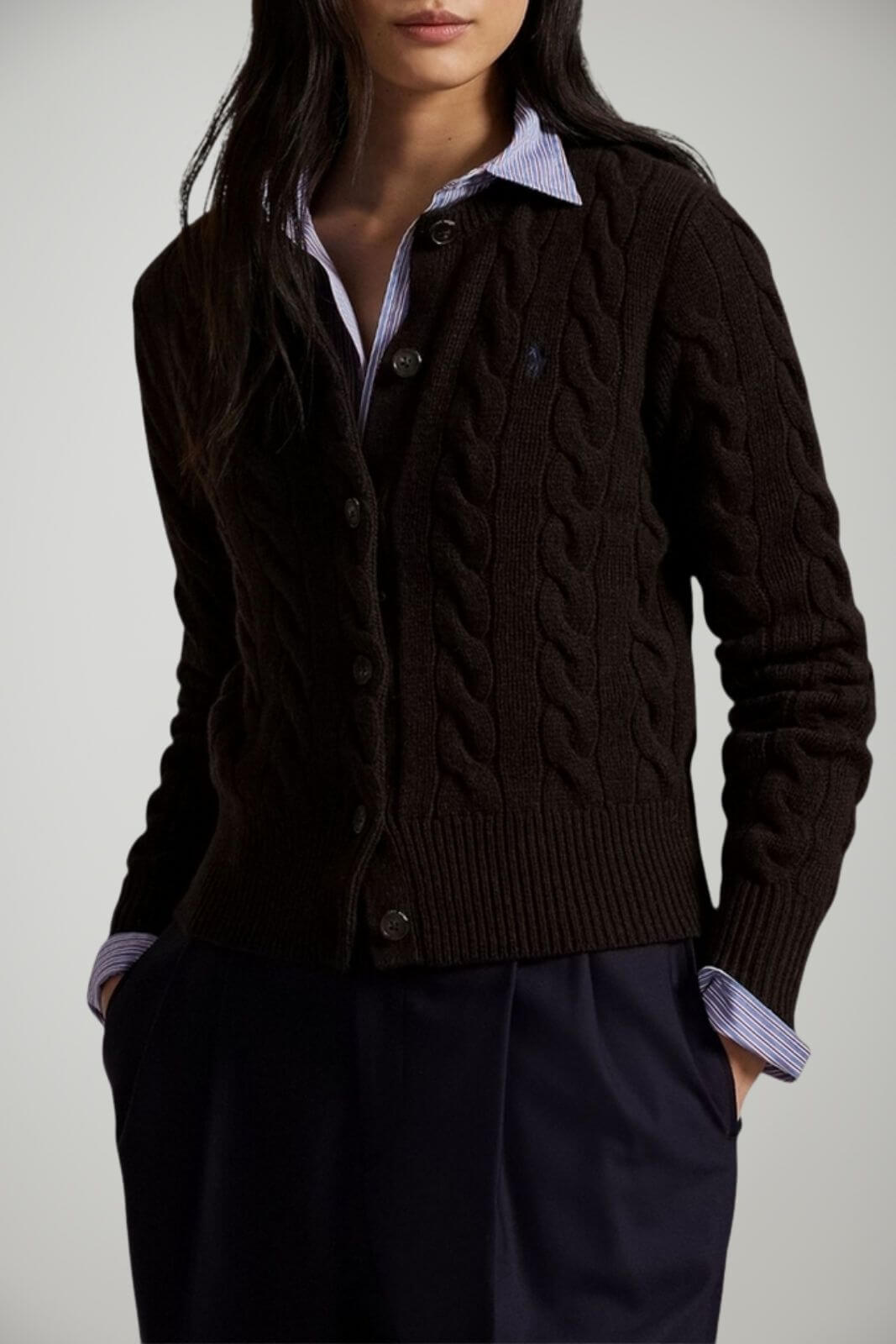 Cardigan da donna Polo Ralph Lauren a trecce in lana con bottoni fronte 1