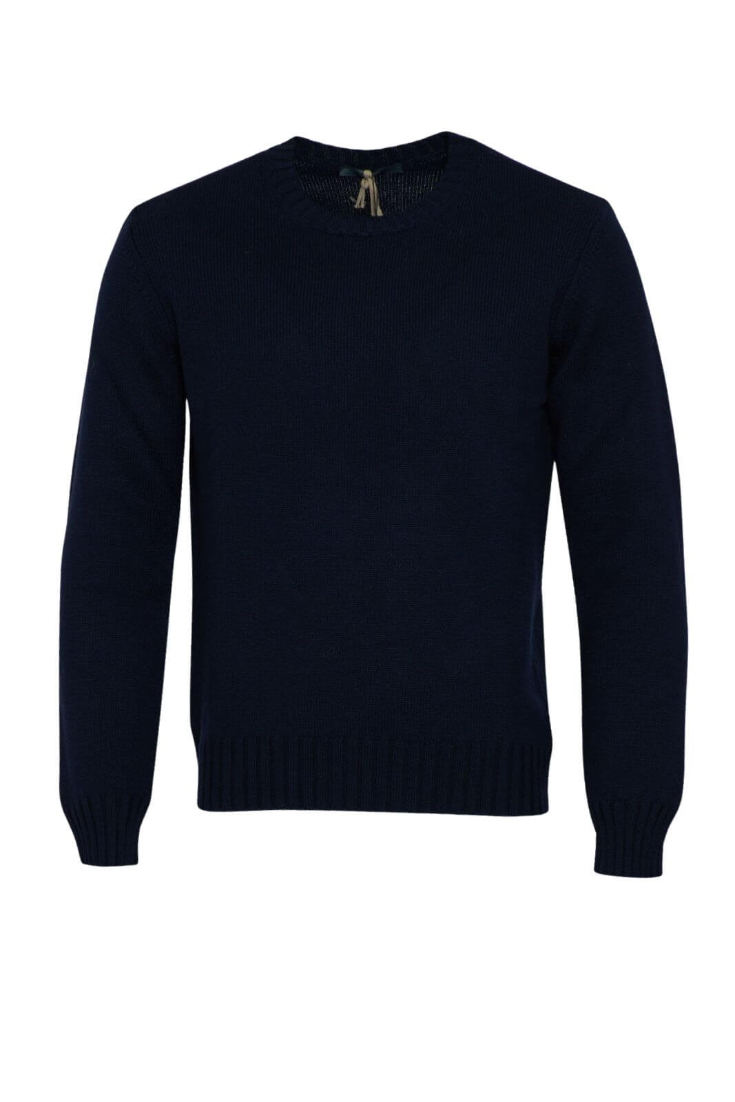 Maglia Privati in lana rasata a tinta unita e girocollo fronte blu navy