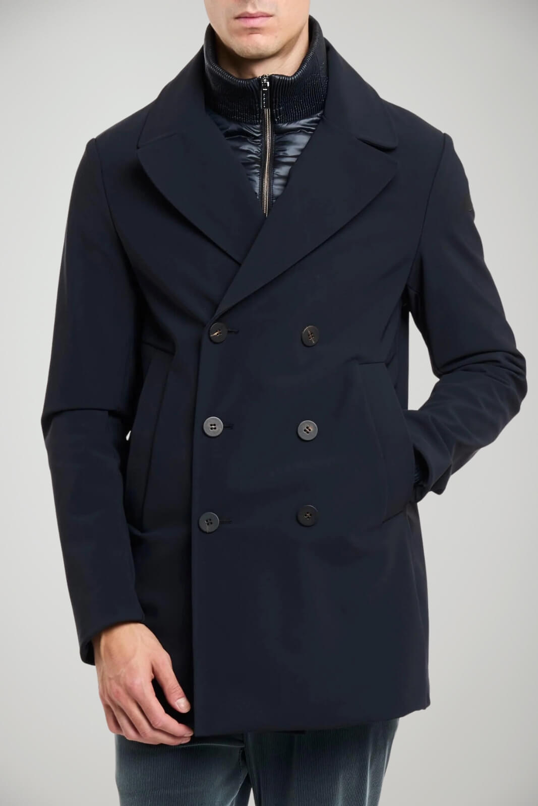 Cappotto da uomo RRD a doppiopetto fronte 1