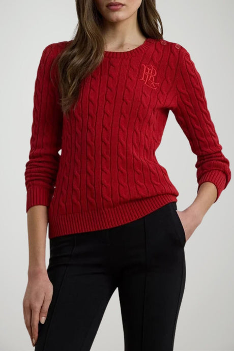 Ralph Lauren Maglia Donna a Costine con Bottoni Laterali al Collo