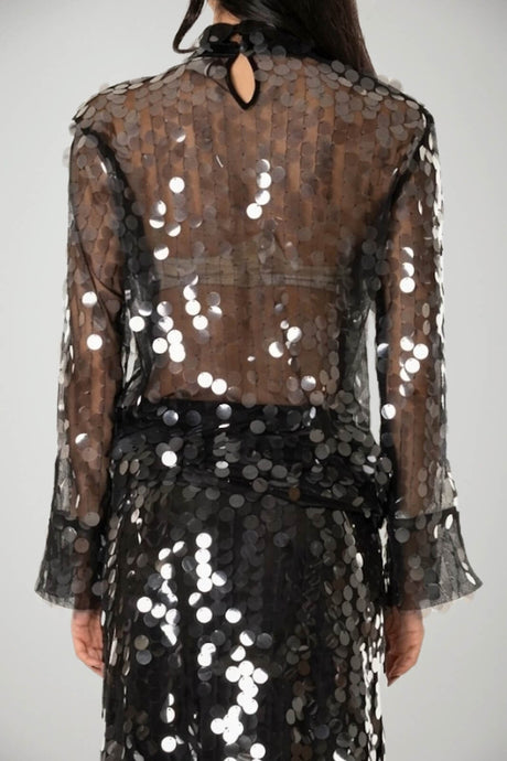 Semicouture Blusa Donna in Tulle con Paillettes All Over