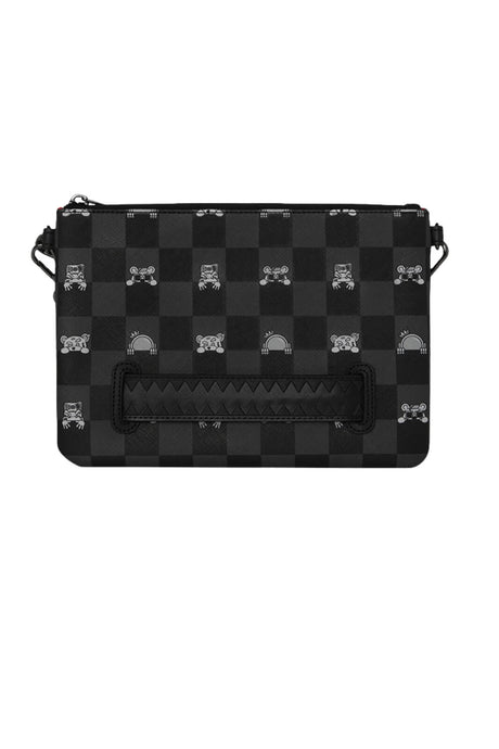 Sprayground Pochette Gray Peeking Check Crossover Clutch