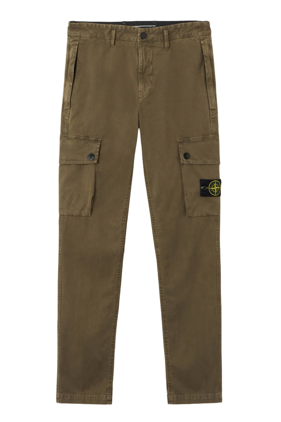 Pantalones de hombre Stone Island de sarga de algodón orgánico elástico con efecto envejecido.