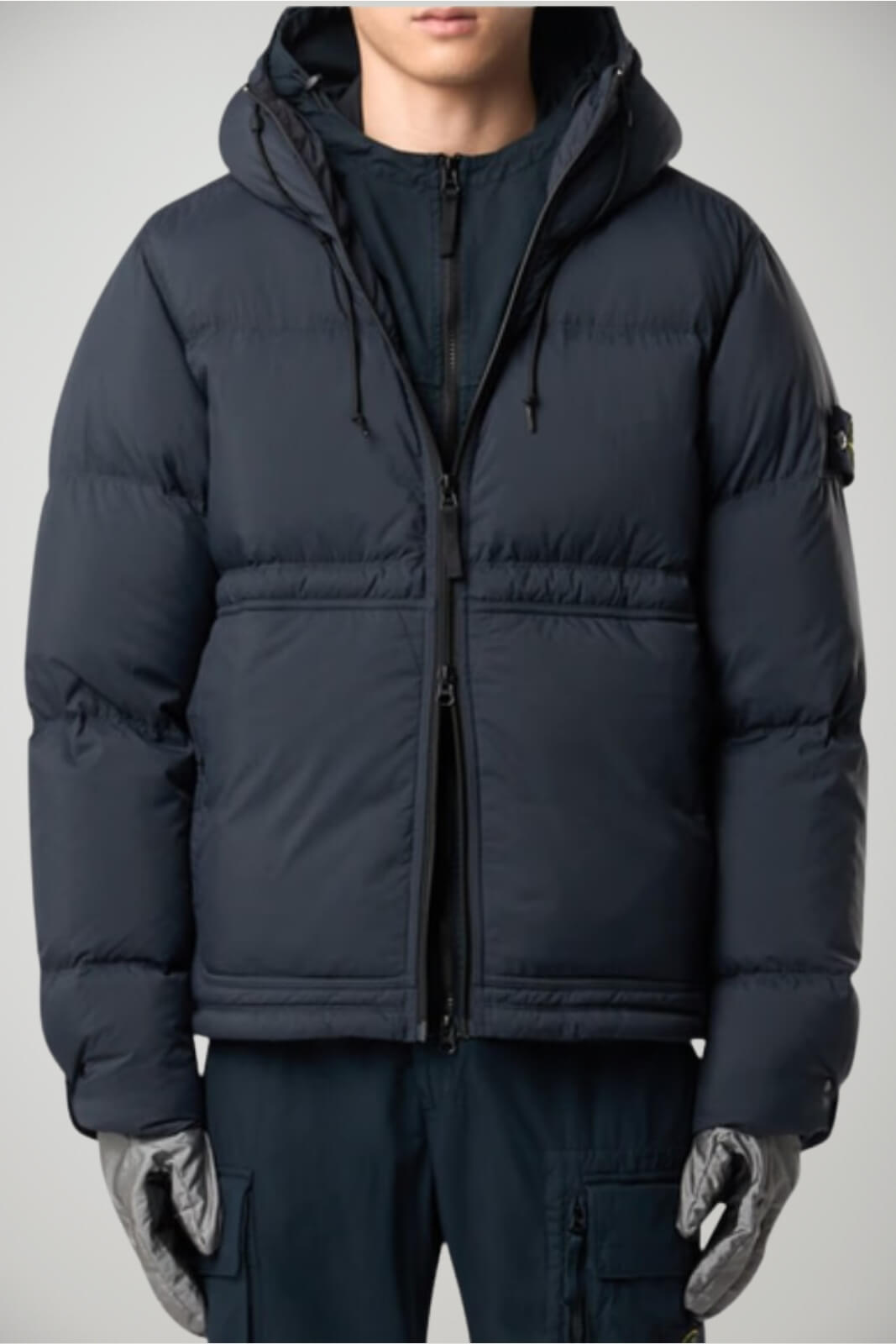 Piumino da uomo Stone Island in ripstop cordura con cappuccio fronte 1