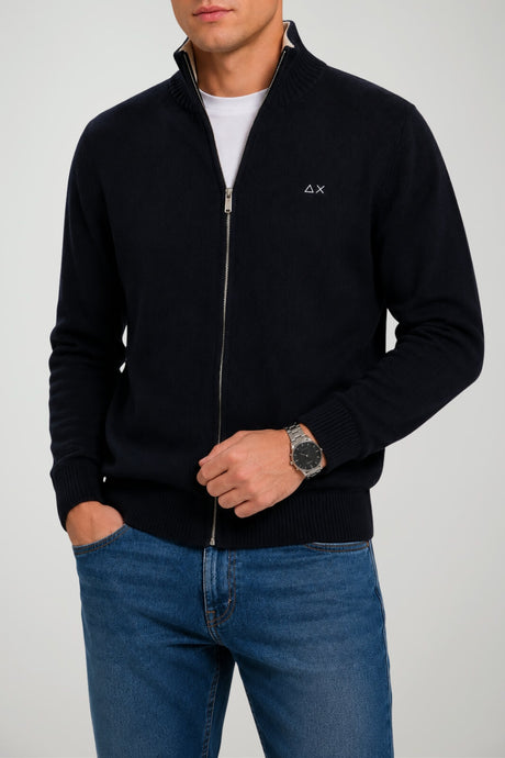 Sun68 Cardigan Uomo Zipper in Misto Lana Merino e Cashmere