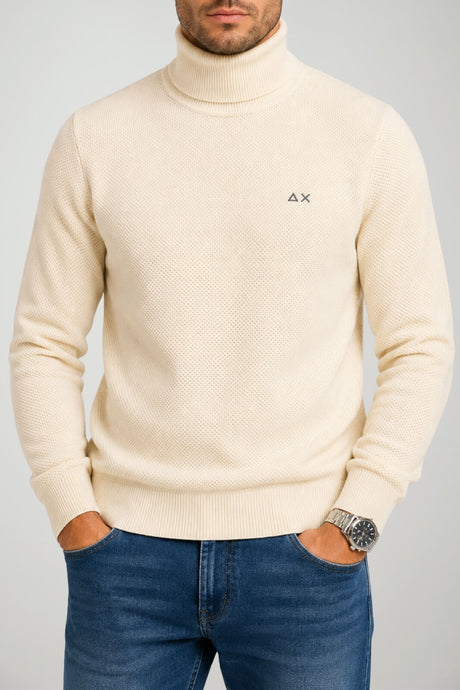 Sun68 Maglia Uomo Dolcevita Punto Riso in Misto Lana Merino e Cotone