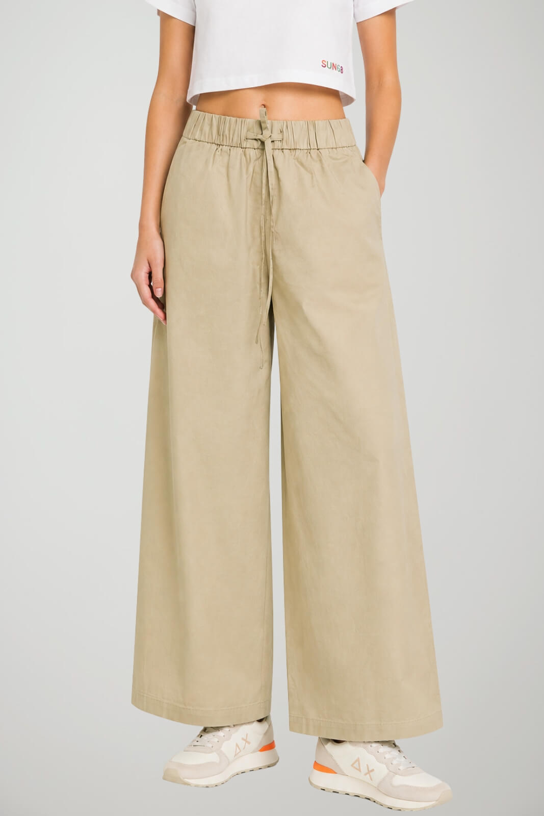 Sun68 Pantaloni Donna Wide Leg con Coulisse