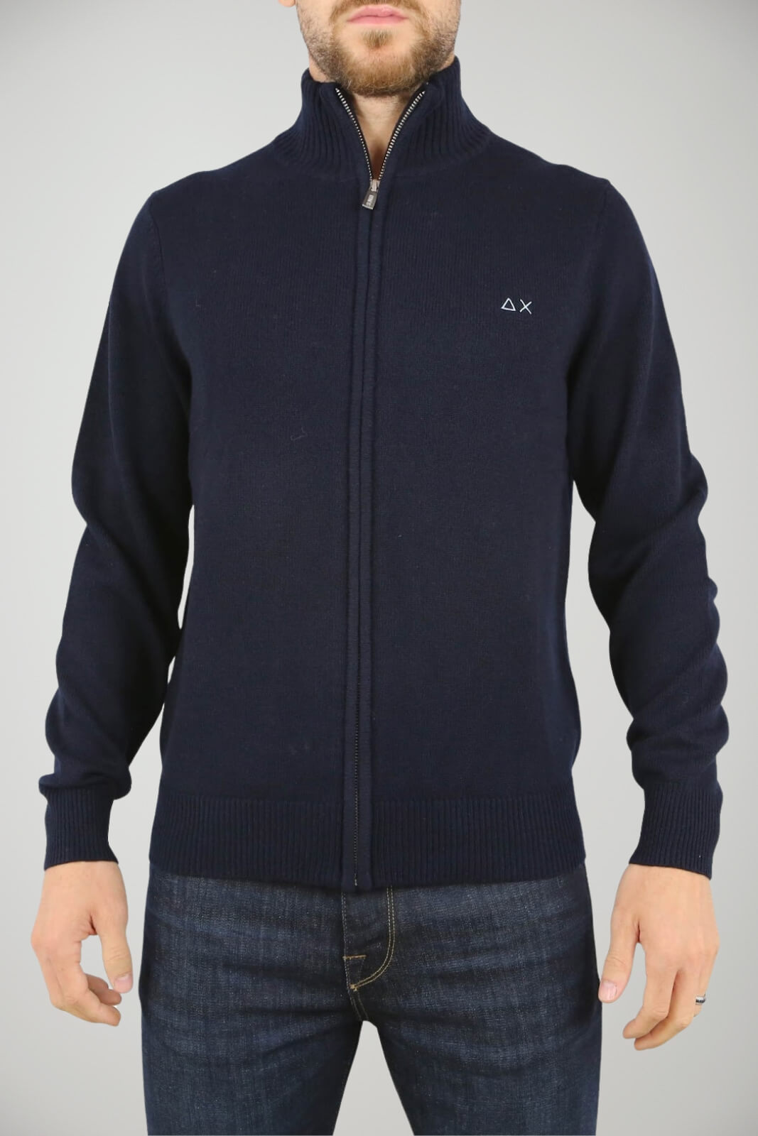Cardigan da uomo Sun 68 in lana full zip con logo fronte 1